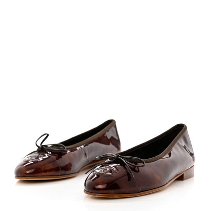 Chanel Patent Tortoise CC Cap Toe Ballerina Flats 35.5 Brown 3 of 11