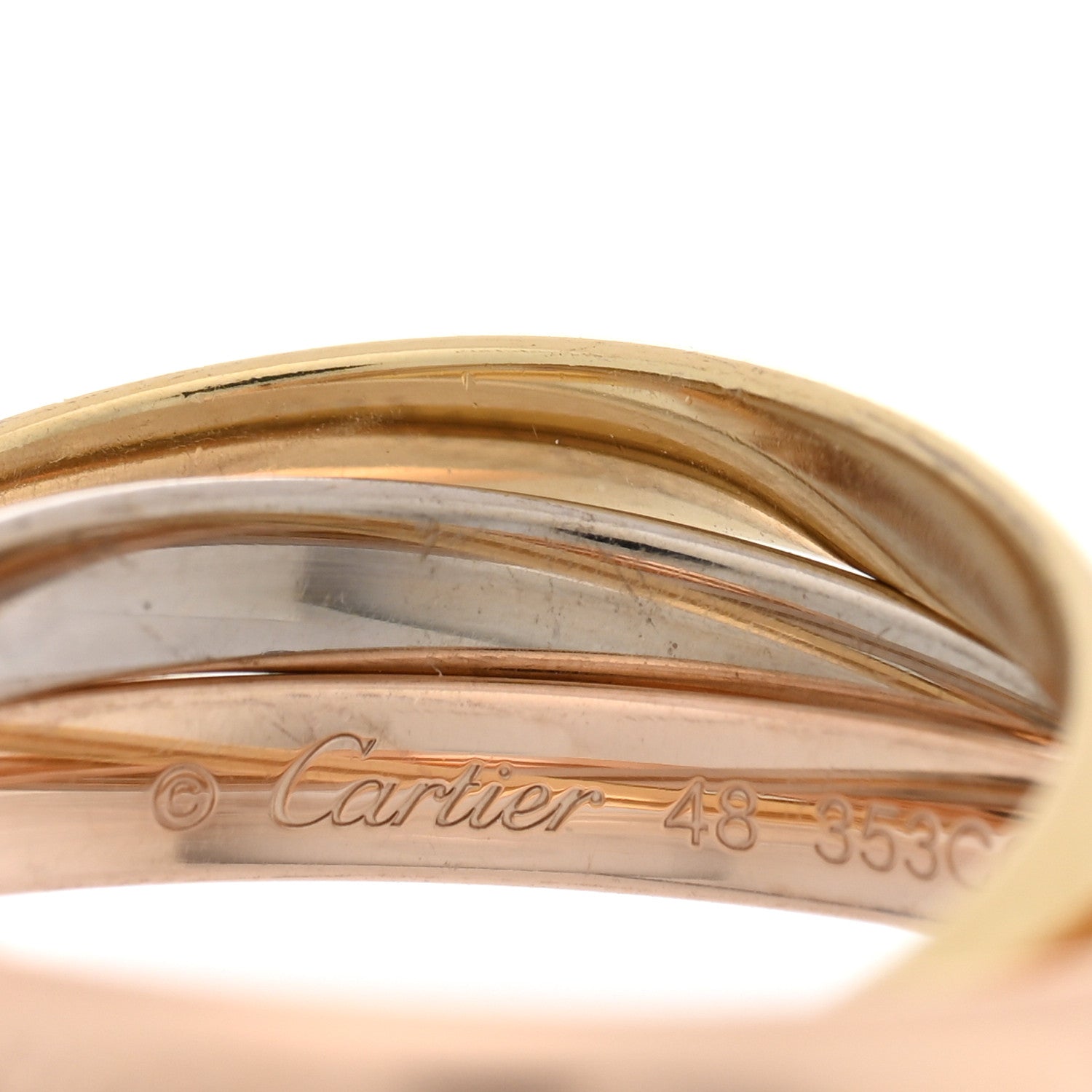 Cartier 18K Pink Yellow White Gold Small Trinity Ring 48 4.5 4 of 5