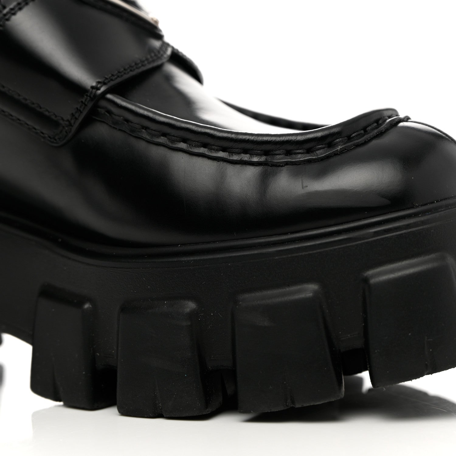 Prada Spazzolato Rois Metal Triangle Logo Monolith 55mm Loafers 37.5 Black 9 of 14