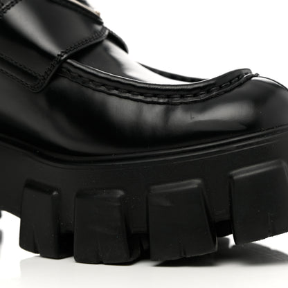 Prada Spazzolato Rois Metal Triangle Logo Monolith 55mm Loafers 37.5 Black 9 of 14