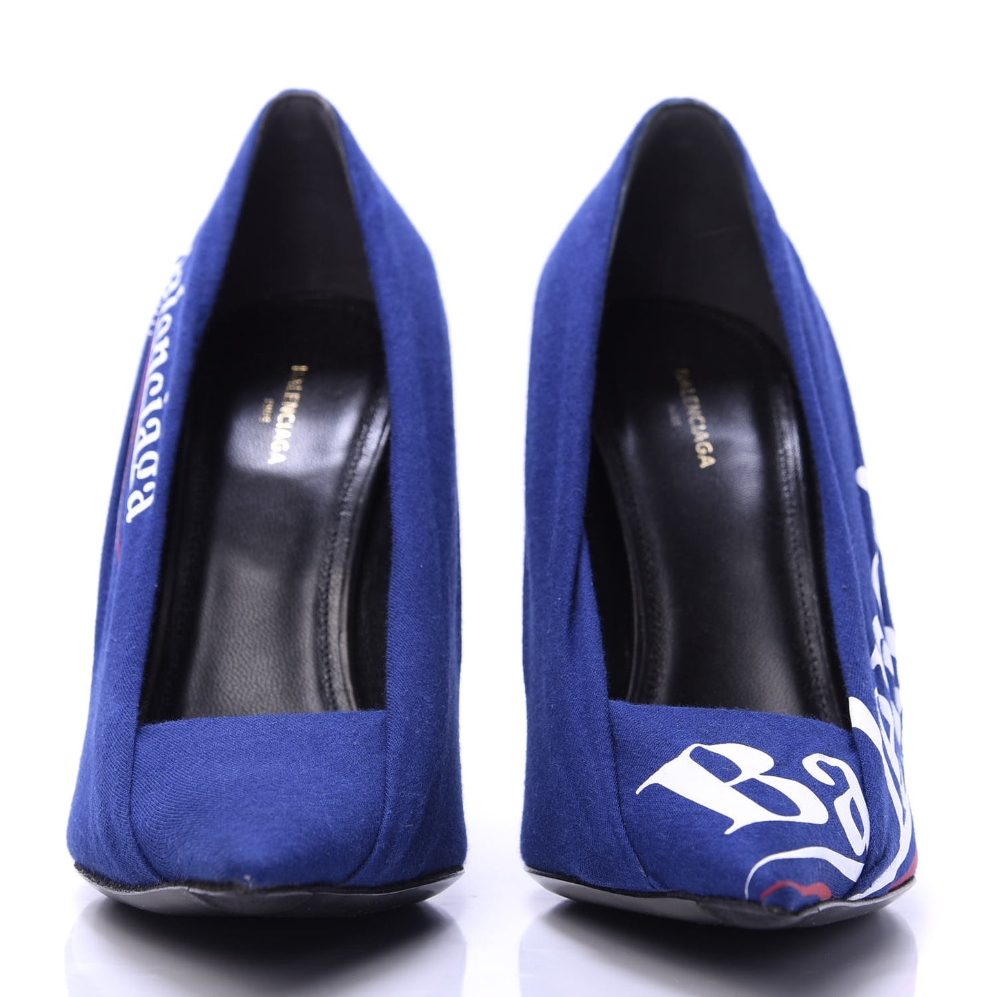 Jersey Crepe Political Campaign Logo Knife 115 Pointed Pumps 37 Blue