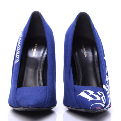 Balenciaga Jersey Crepe Political Campaign Logo Knife 115 Pointed Pumps 37 Blue 2 of 10