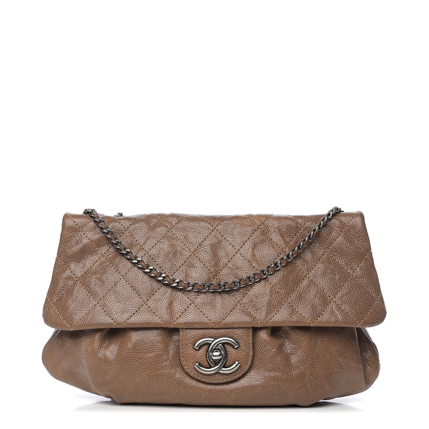 Caviar Quilted Medium Elastic Flap Brown