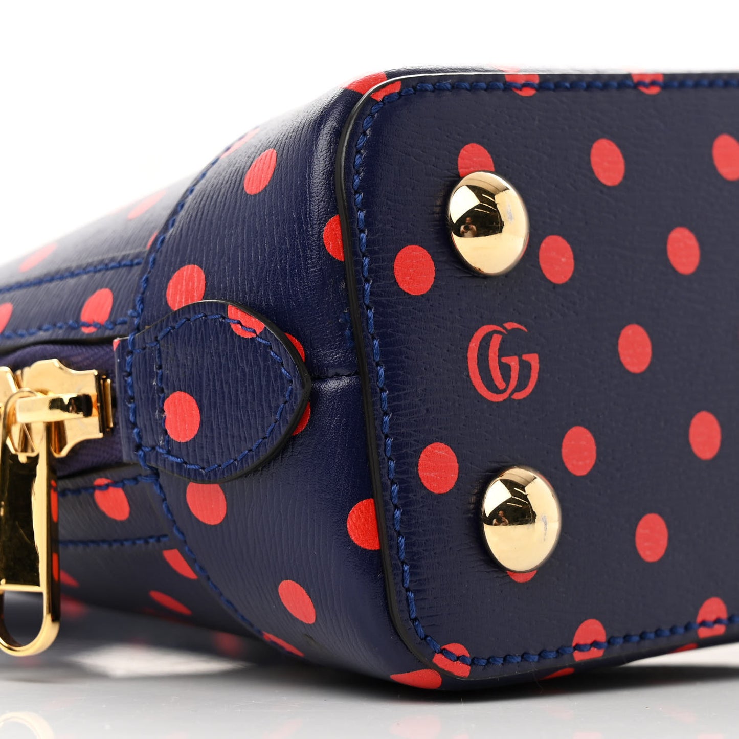 Shangai Calfskin Polka Dot Small Horsebit 1955 Top Handle Bag Blue Red
