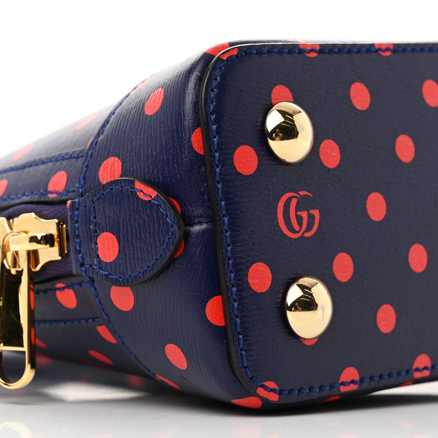 Gucci Shangai Calfskin Polka Dot Small Horsebit 1955 Top Handle Bag Blue Red 9 of 10