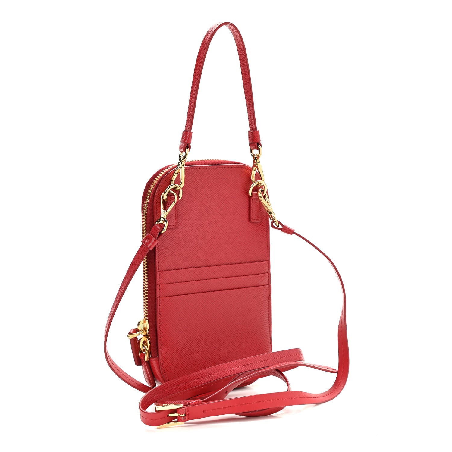 Prada Saffiano Embellished Mini Qixi Crossbody Bag Fuoco 3 of 10