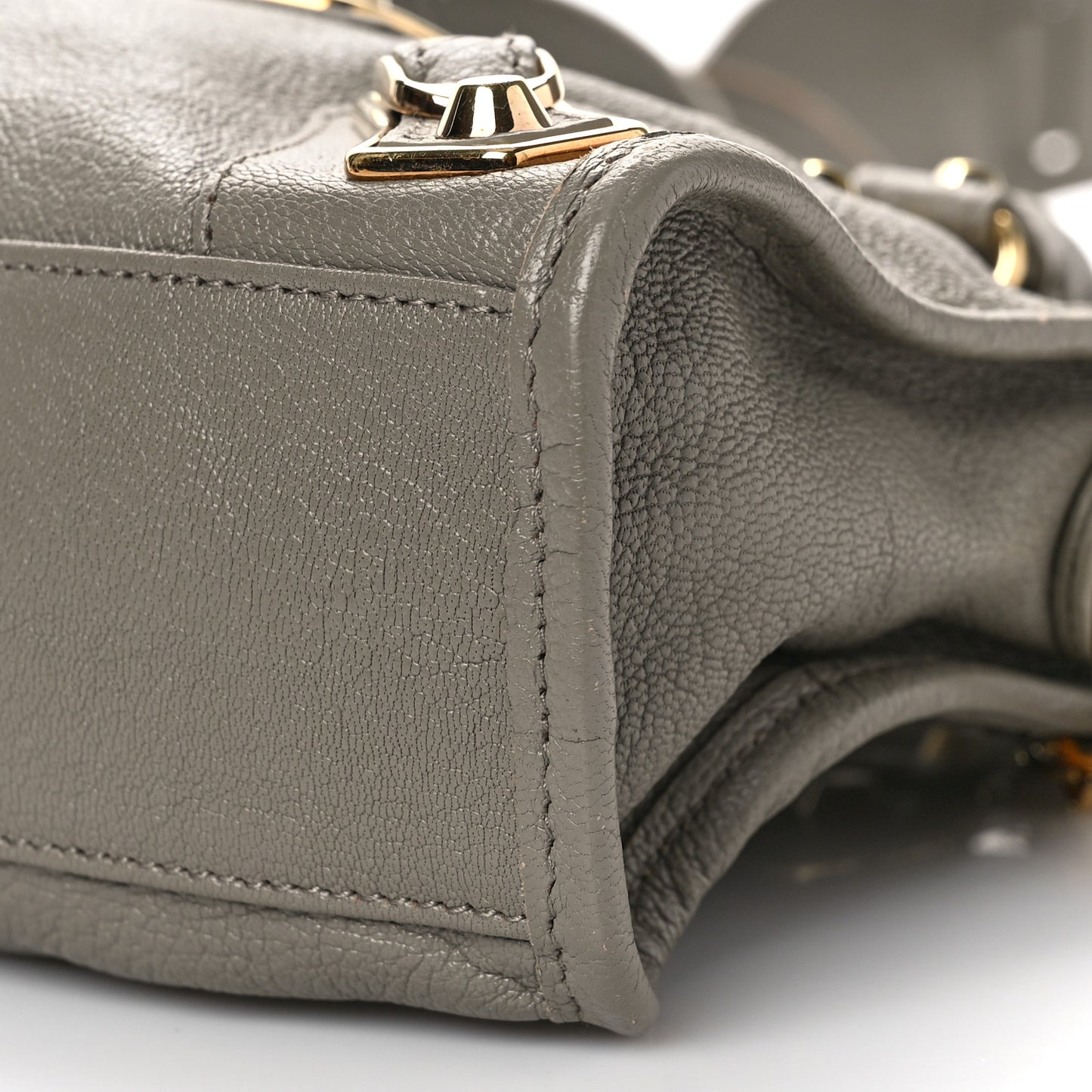 Chevre Gold Metallic Edge Hardware Mini City Gris Taupe