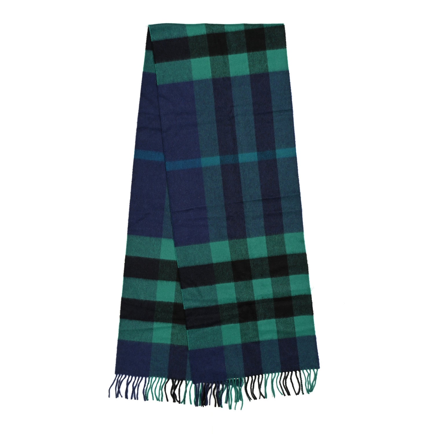 Burberry Cashmere Half Mega Reverse Check Fringe Scarf Dark Forest Green 2 of 5