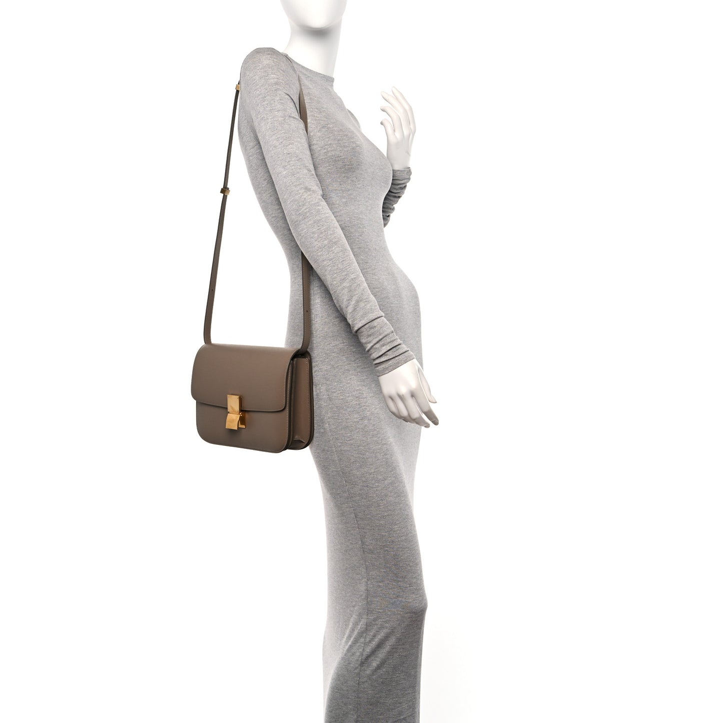 Liege Calfskin Medium Classic Box Flap Bag Taupe