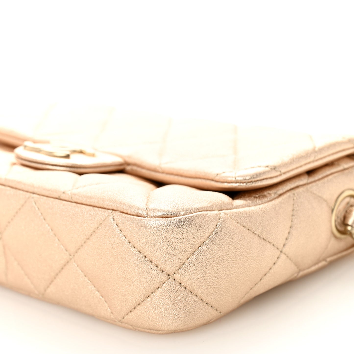 Metallic Lambskin Lacquered Quilted Small Flap Gold