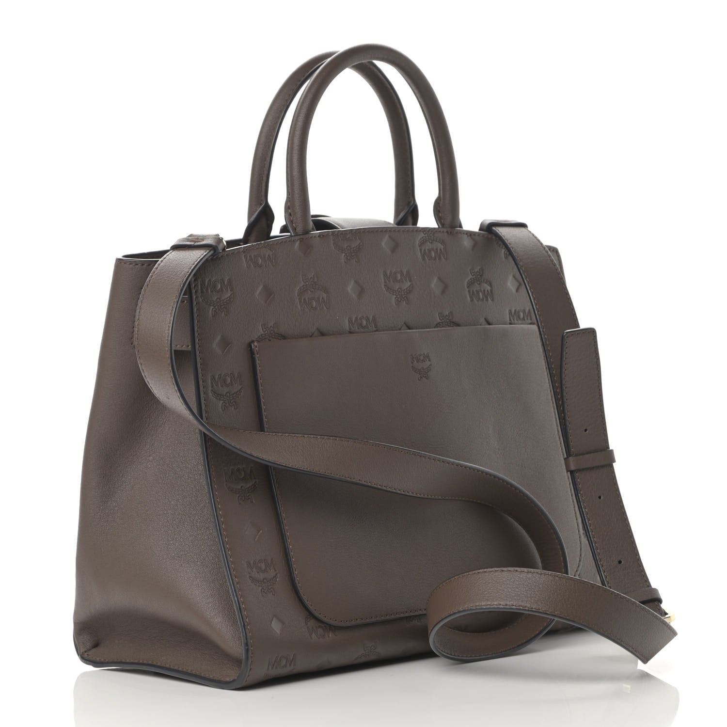 MCM Calfskin Ottomar Monogram Medium Essential Tote Chestnut 3 of 16