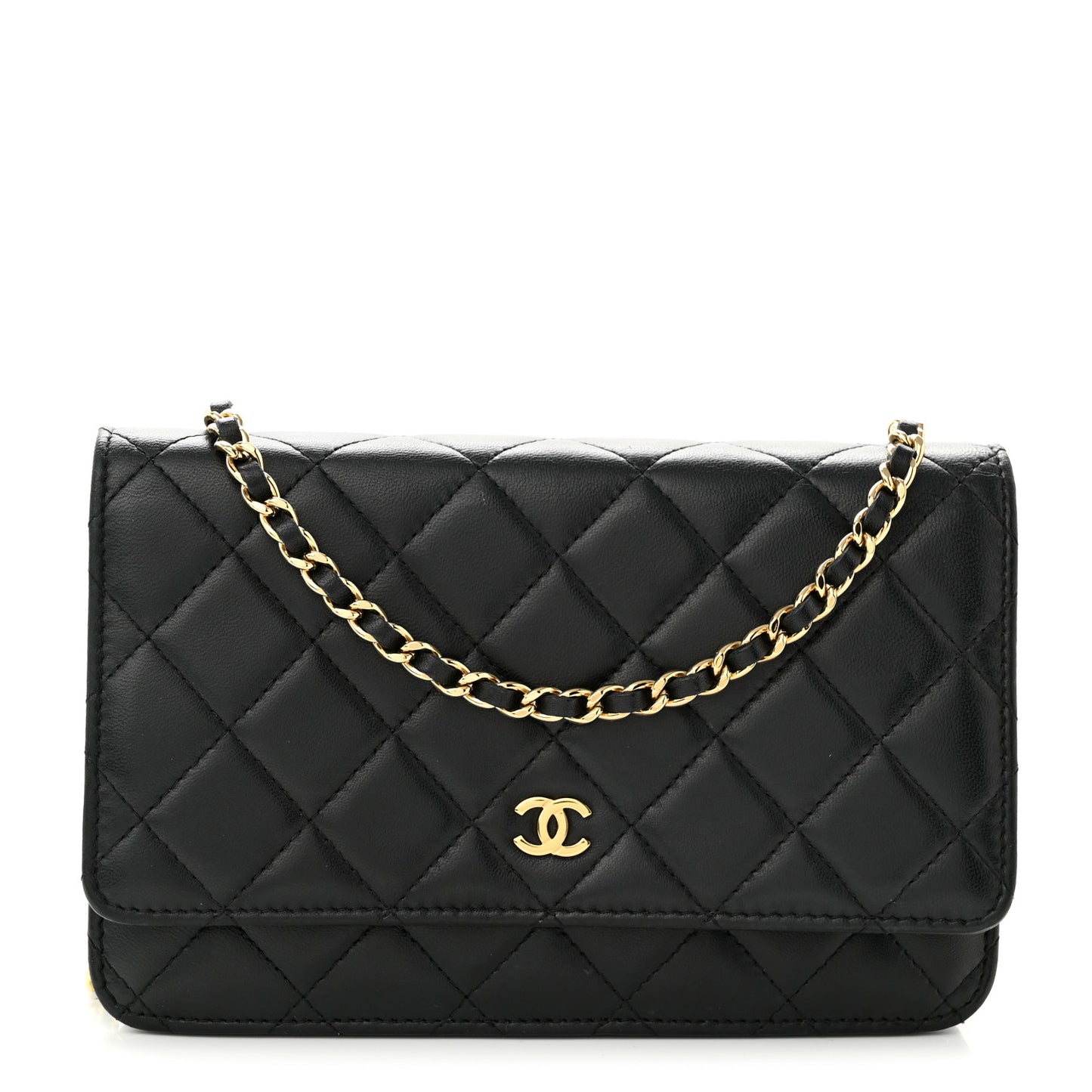 Lambskin Quilted Wallet On Chain WOC Black