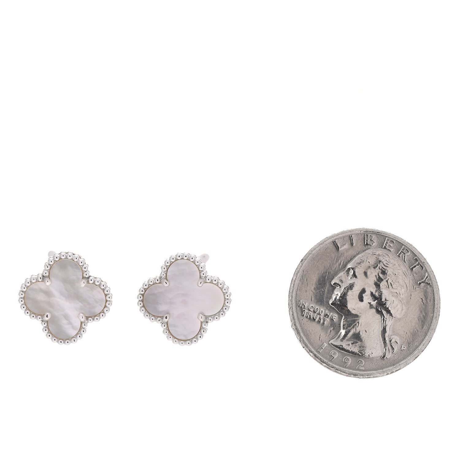 Van Cleef & Arpels 18K White Gold Mother of Pearl Vintage Alhambra Earrings 2 of 6