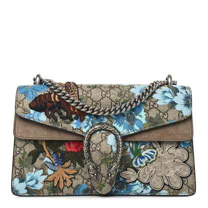 Gucci GG Supreme Monogram Blooms Print Embroidered Small Dionysus Shoulder Bag Blue Taupe 1 of 13