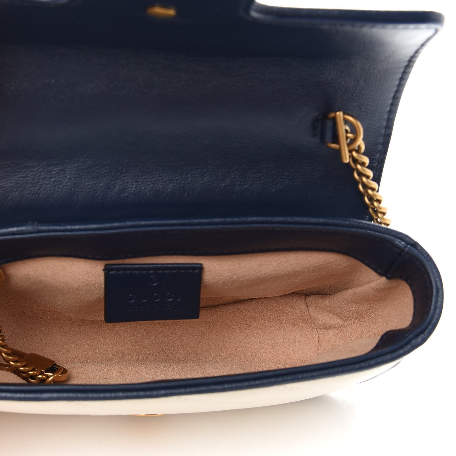 Gucci Vintage Effect Calfskin Matelasse Diagonal Super Mini Torchon GG Marmont Shoulder Bag Mystic White Blue Agata 7 of 9