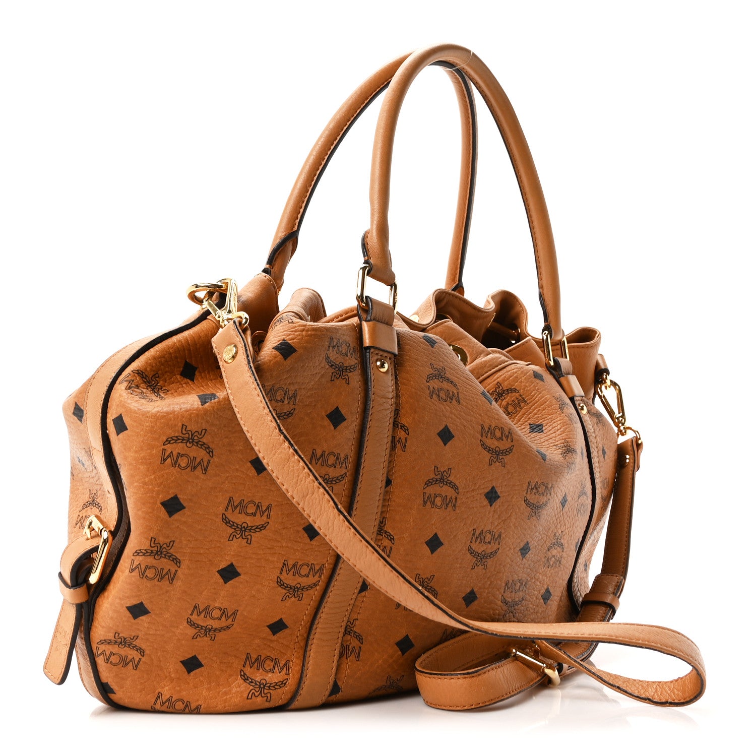 MCM Visetos Drawstring Shopper Cognac 3 of 10