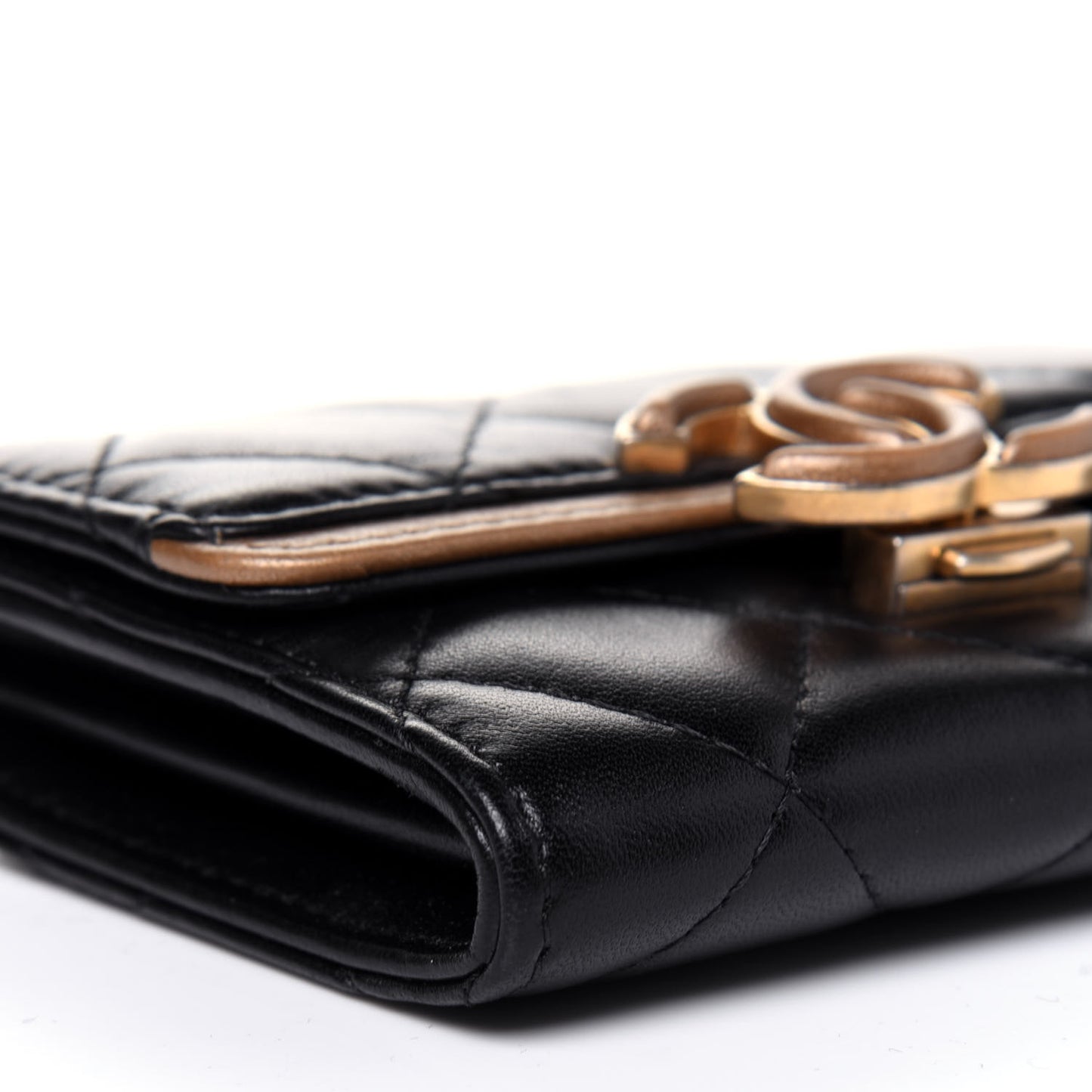 Lambskin Quilted CC Chic Flap Card Holder Black Gold