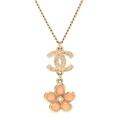 Chanel Enamel Crystal CC Camellia Pendant Necklace Beige Gold 4 of 6