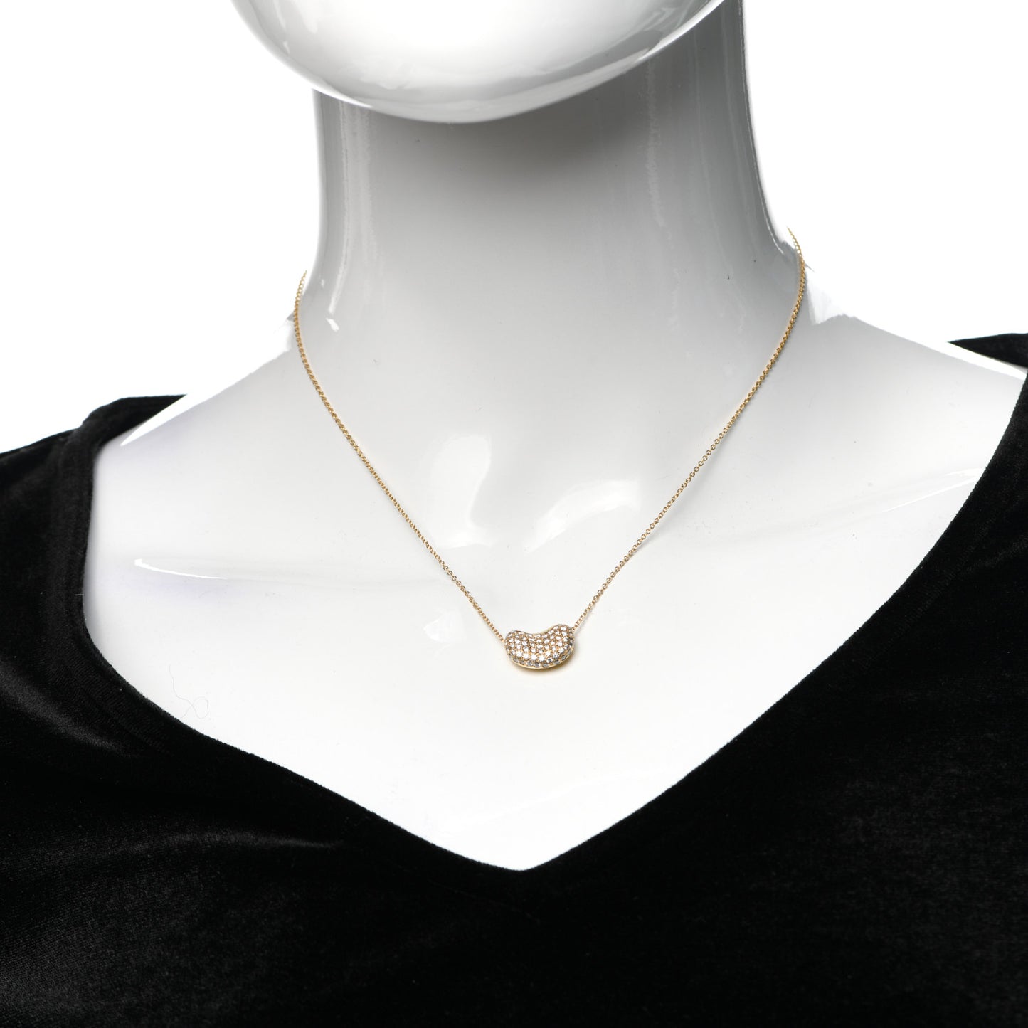 18K Yellow Gold Diamond Elsa Peretti Bean Pendant Necklace