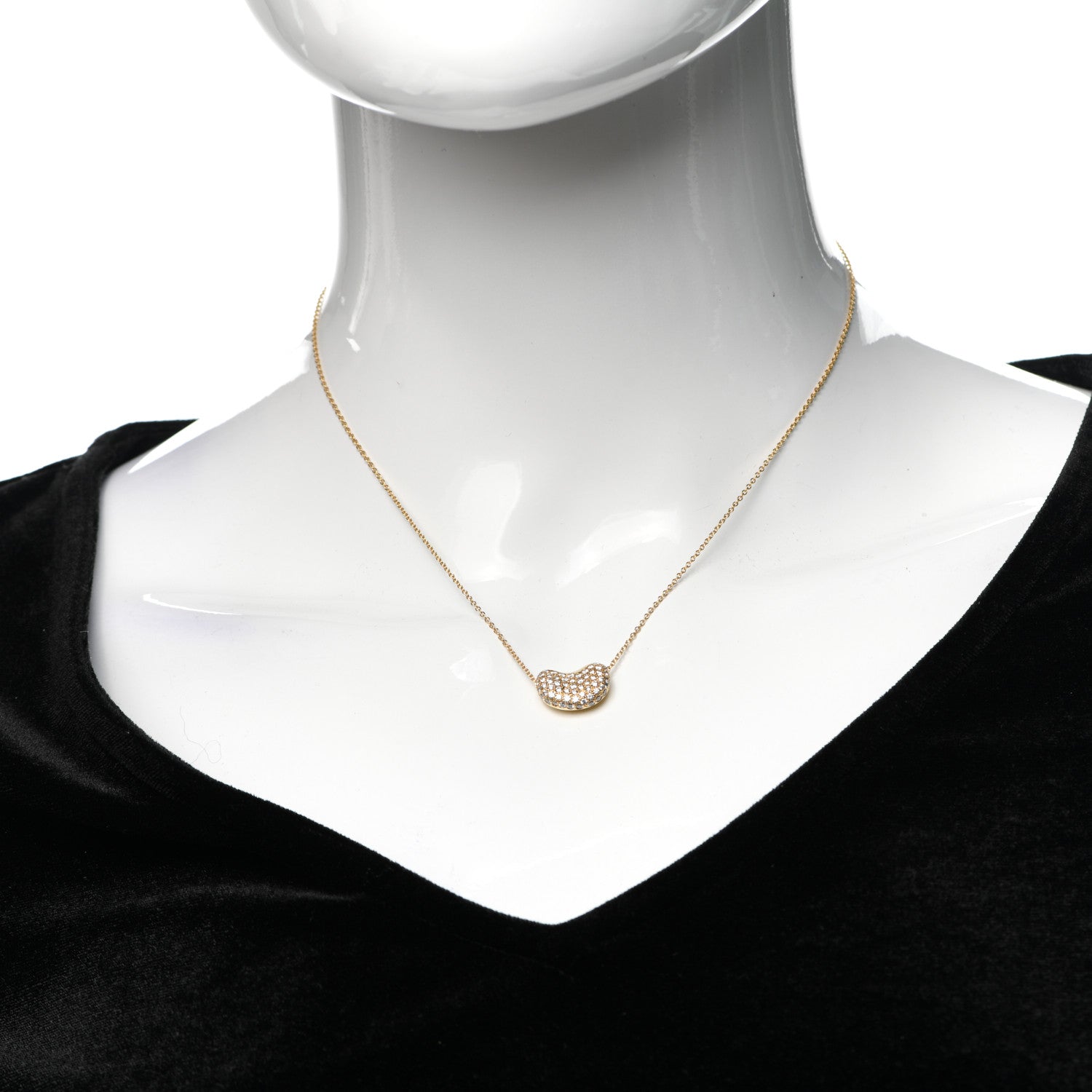 Tiffany 18K Yellow Gold Diamond Elsa Peretti Bean Pendant Necklace 2 of 5