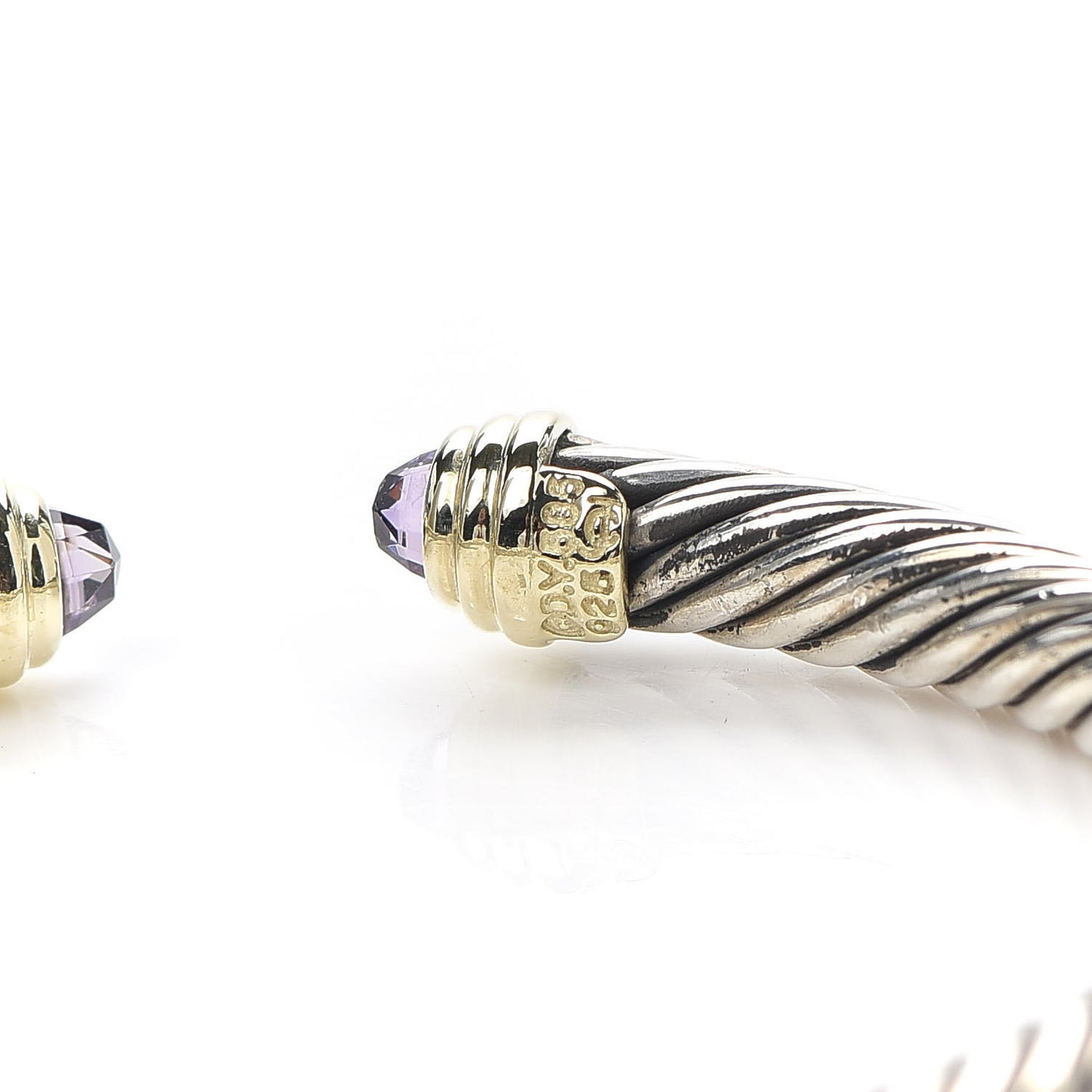 Sterling Silver 14K Yellow Gold Amethyst 5mm Cable Classics Petite Color Bracelet