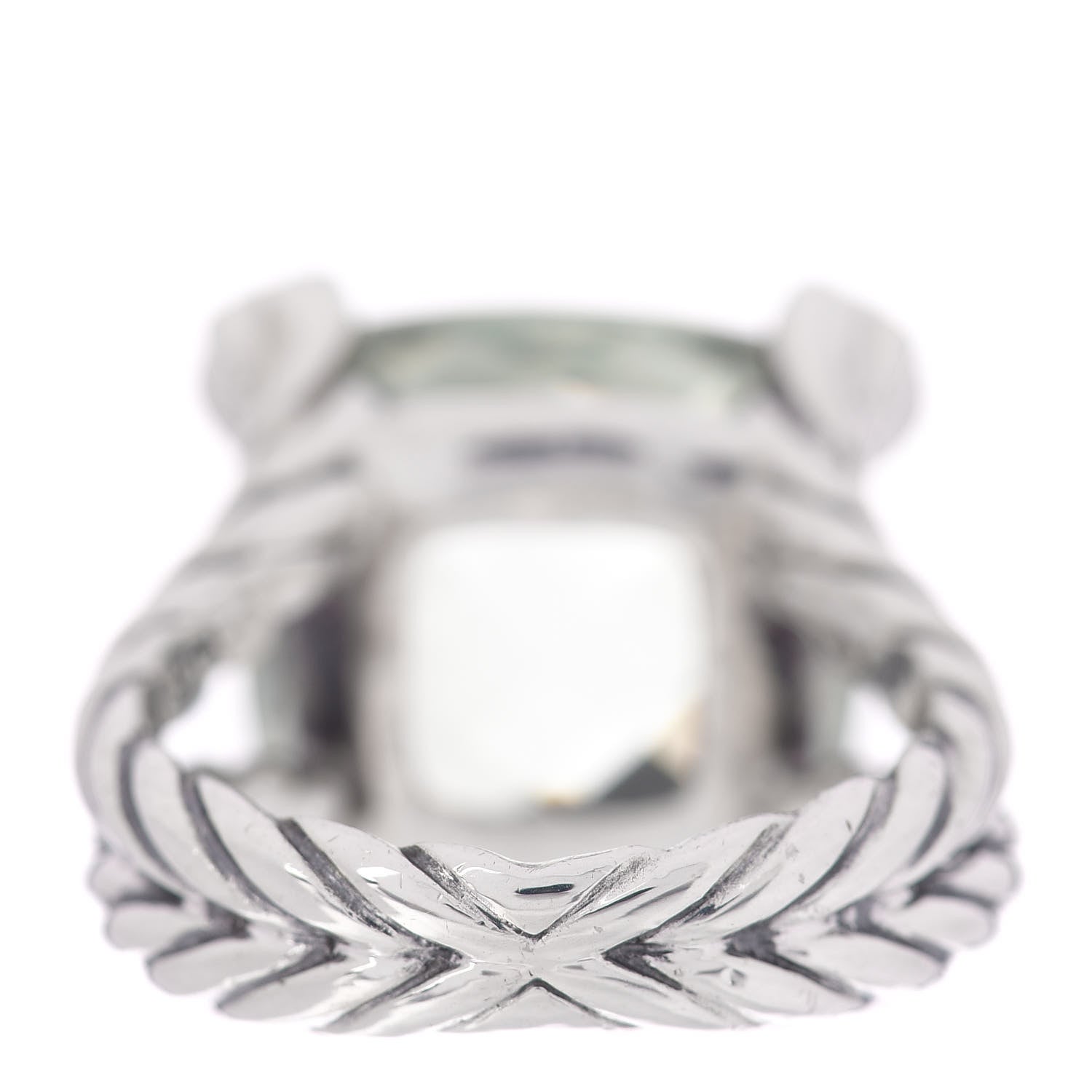 David Yurman Sterling Silver Diamond Prasiolite 15mm Cushion On Point Ring 54 6.75 4 of 5