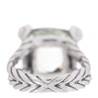 David Yurman Sterling Silver Diamond Prasiolite 15mm Cushion On Point Ring 54 6.75 4 of 5