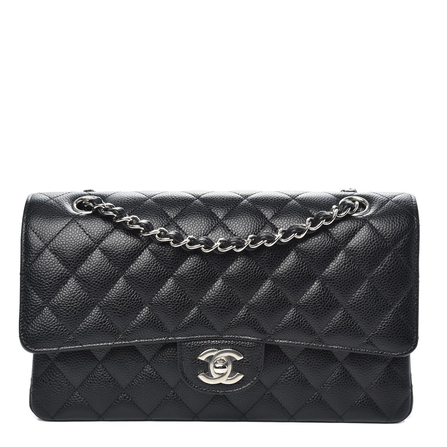 Caviar Quilted Medium Double Flap Black
