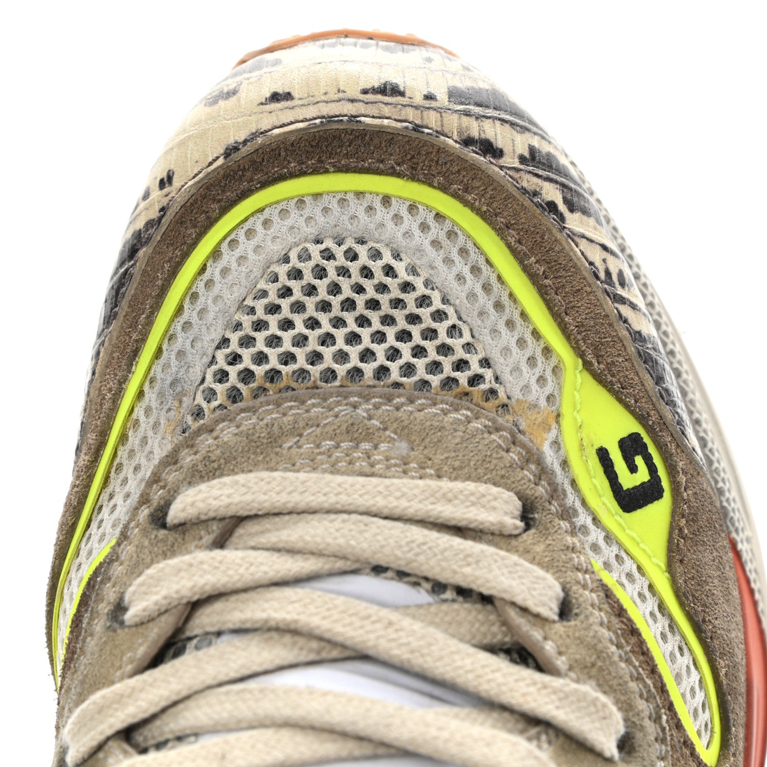Gucci Suede Calfskin Tejus Printed Womens Ultrapace Sneakers 38 Natural Ardesia Neon Yellow 14 of 14