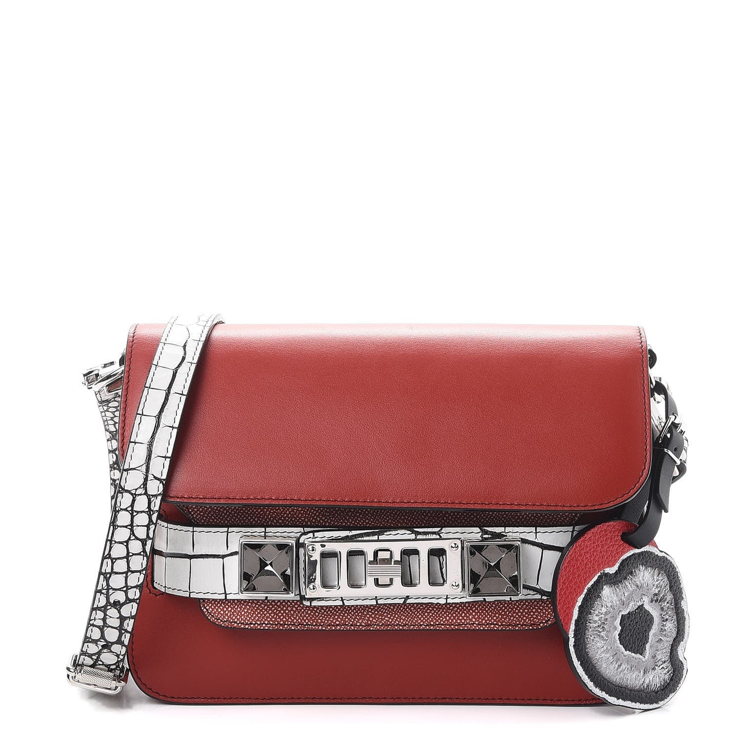 Calfskin Crocodile Embossed Minigrain Mini PS11 Classic Shoulder Bag Brick