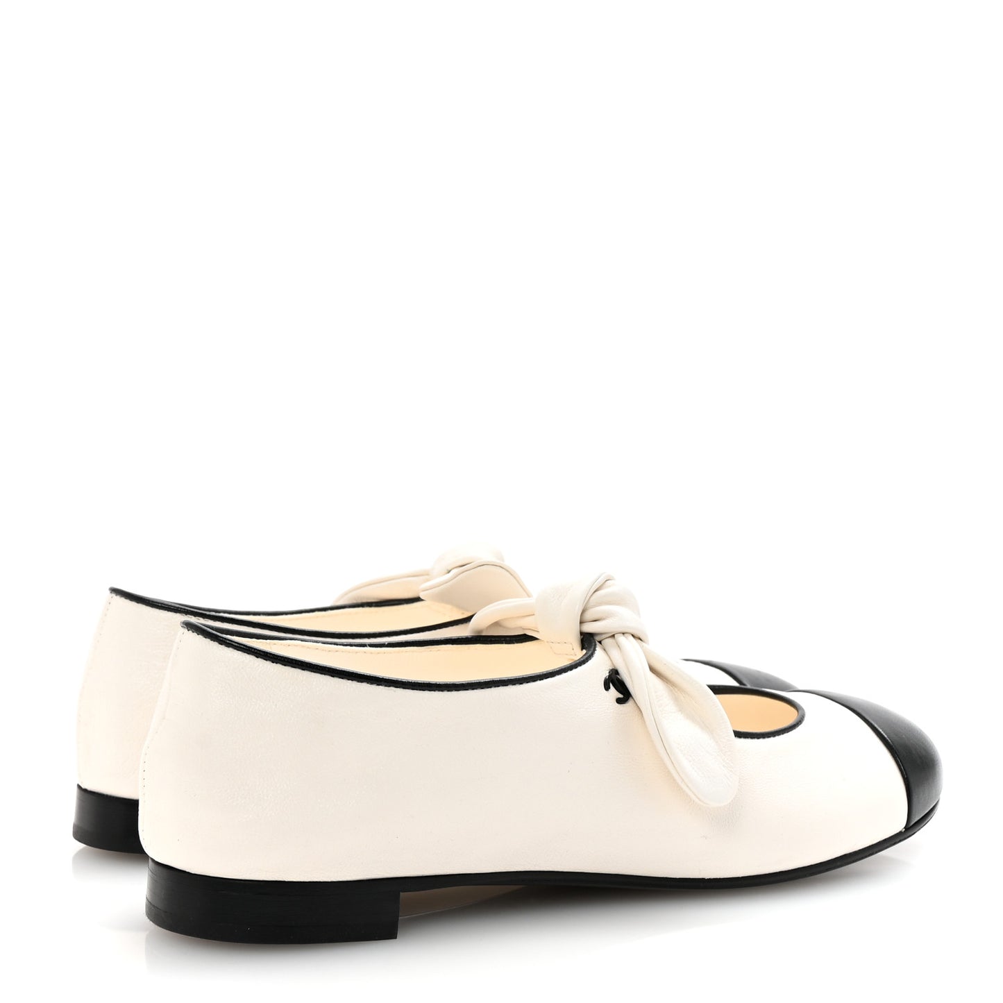 Lambskin Bow Mary Jane Flats 36.5 White Black