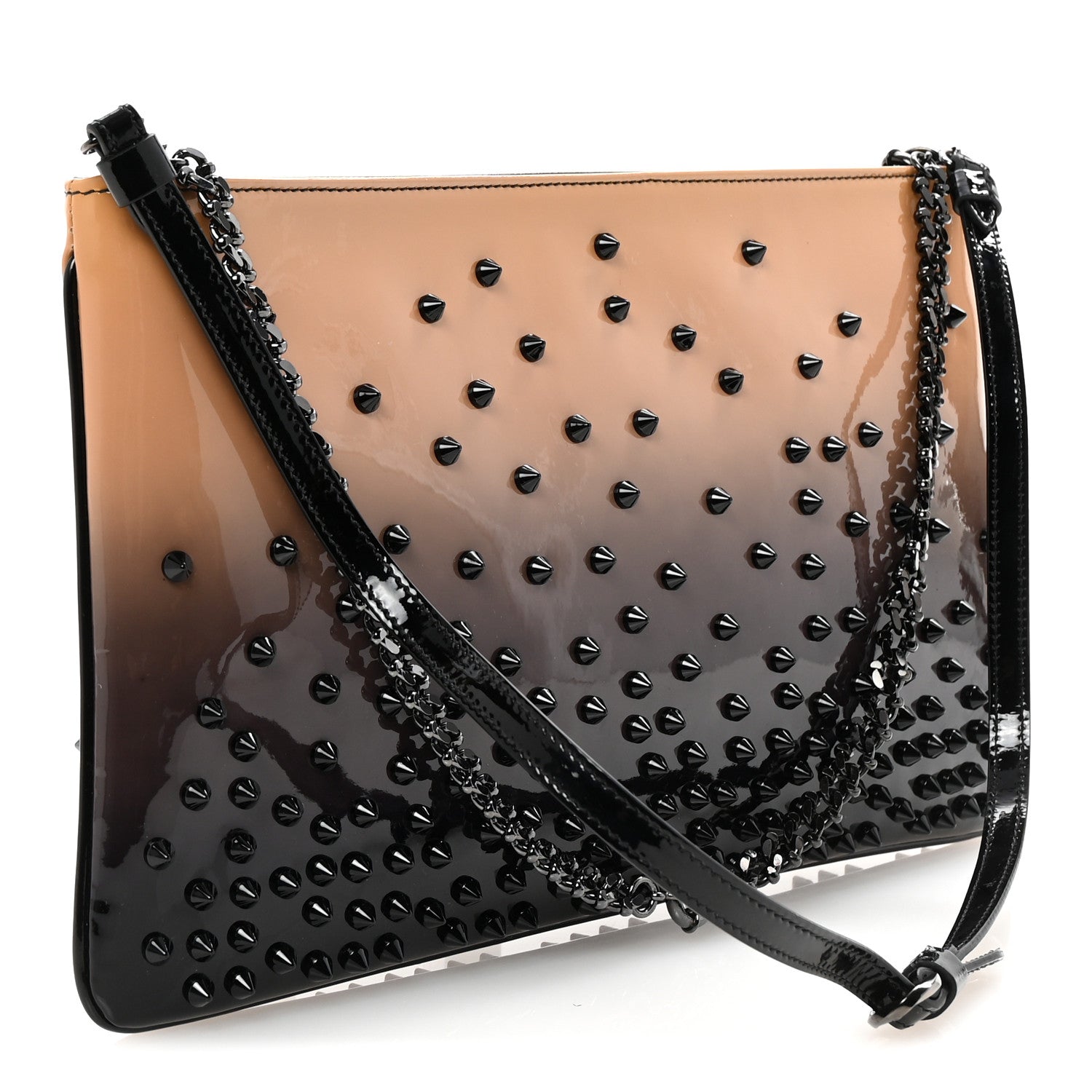 Christian Louboutin Patent Degrade Loubiposh Spiked Clutch Nude Black 3 of 9