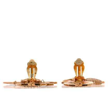 Chanel Hammered Medallion CC Dangle Clip On Earrings Gold 3 of 4