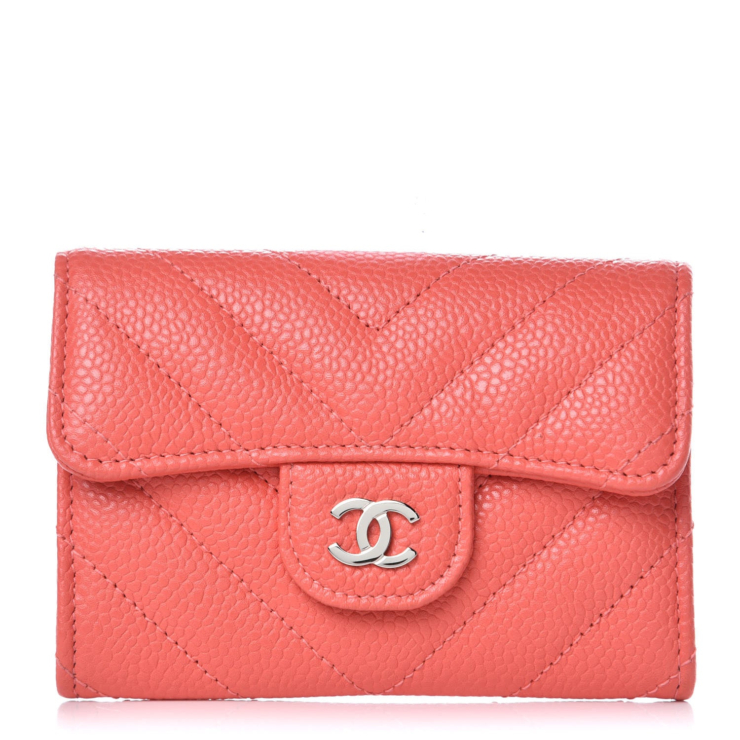 Chanel Caviar Chevron Quilted Card Holder Coral 1 of 8