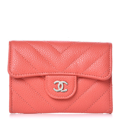 Chanel Caviar Chevron Quilted Card Holder Coral 1 of 8