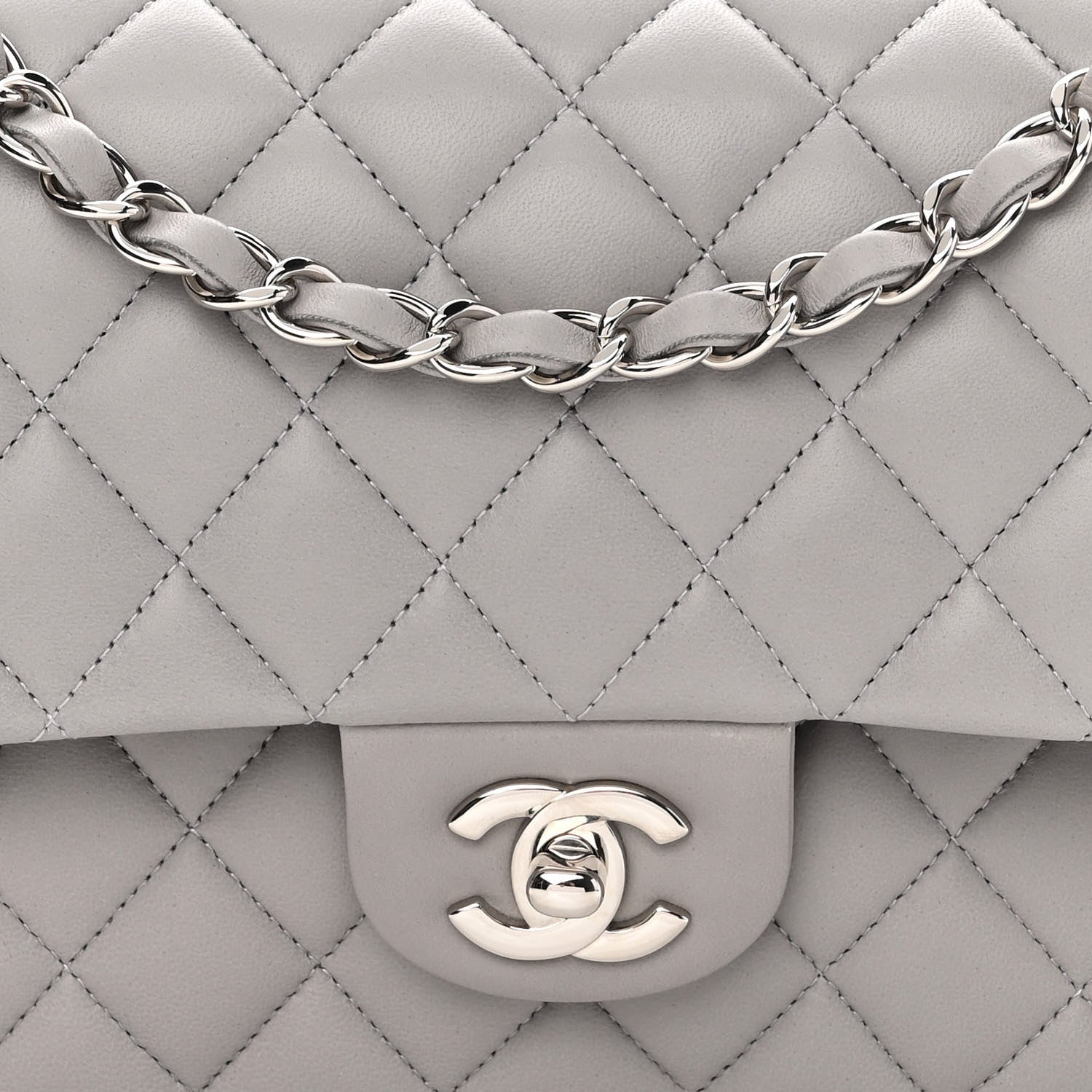Chanel Lambskin Quilted Medium Double Flap Grey 8 of 11