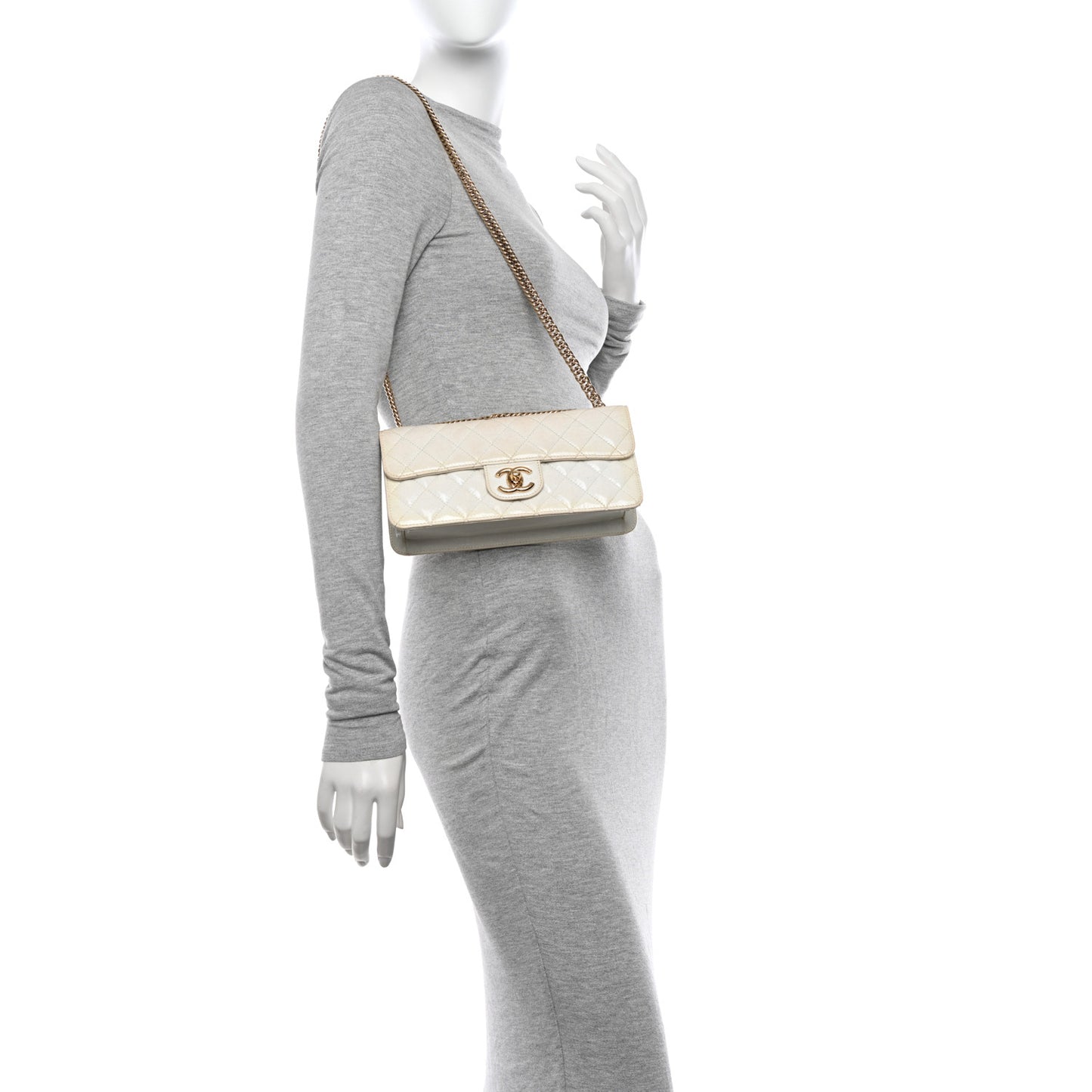 Patent Quilted Evening Star East West Flap White