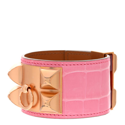 Hermes Matte Alligator Collier De Chien CDC Bracelet T3 5P Pink 1 of 6