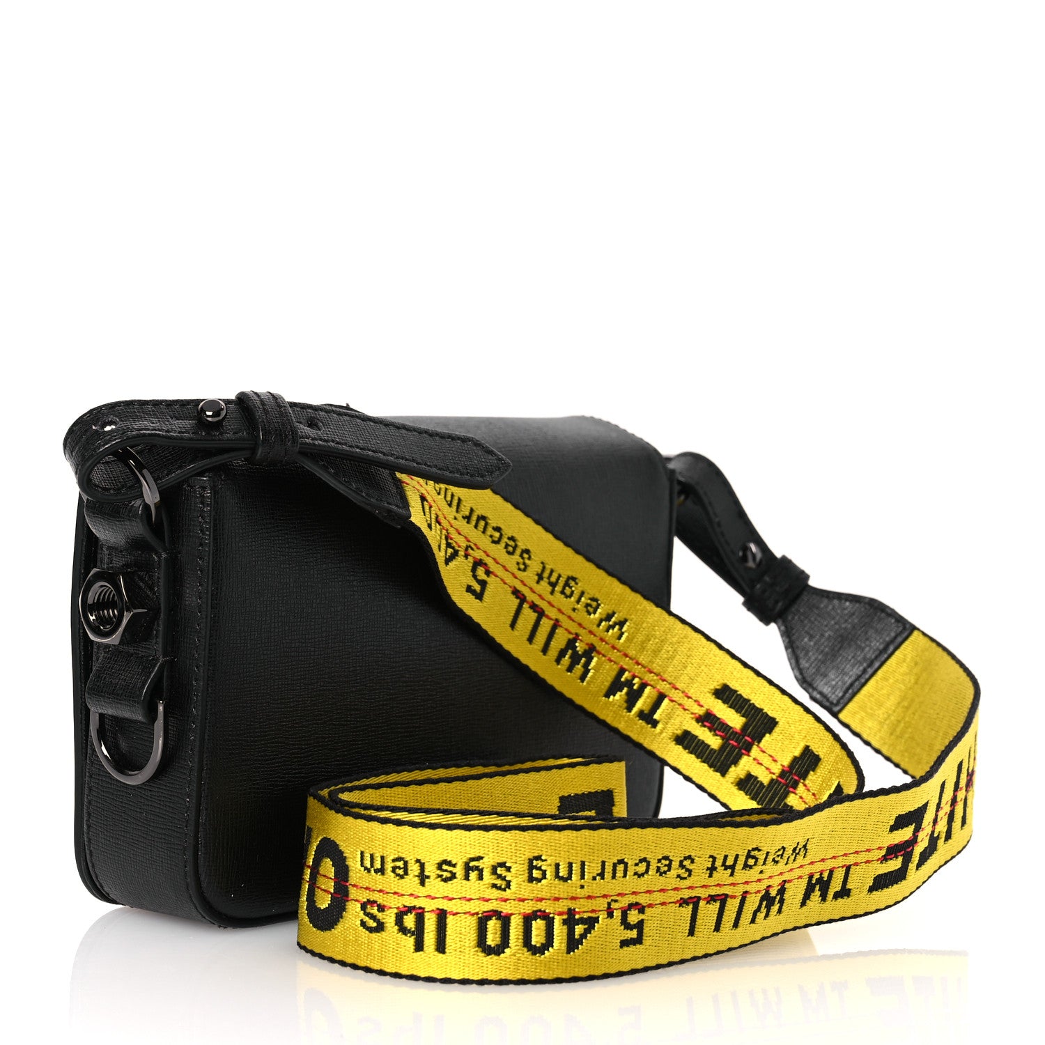 Off-White Saffiano Striped Mini Diag Binder Clip Bag Black White Yellow 3 of 13
