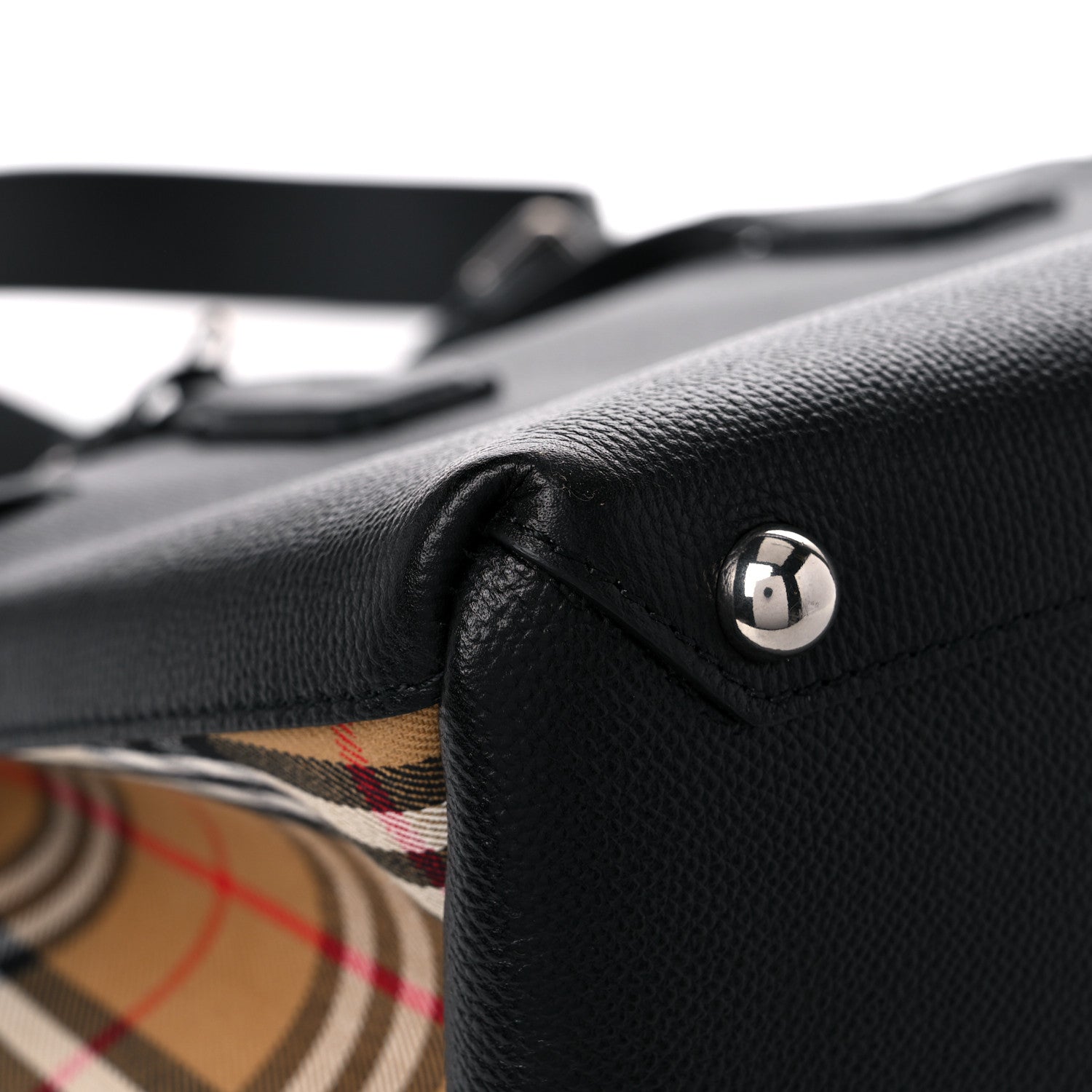 Burberry Grainy Calfskin Vintage Check Medium Banner Tote Black 8 of 13