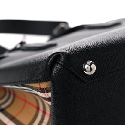Burberry Grainy Calfskin Vintage Check Medium Banner Tote Black 8 of 13