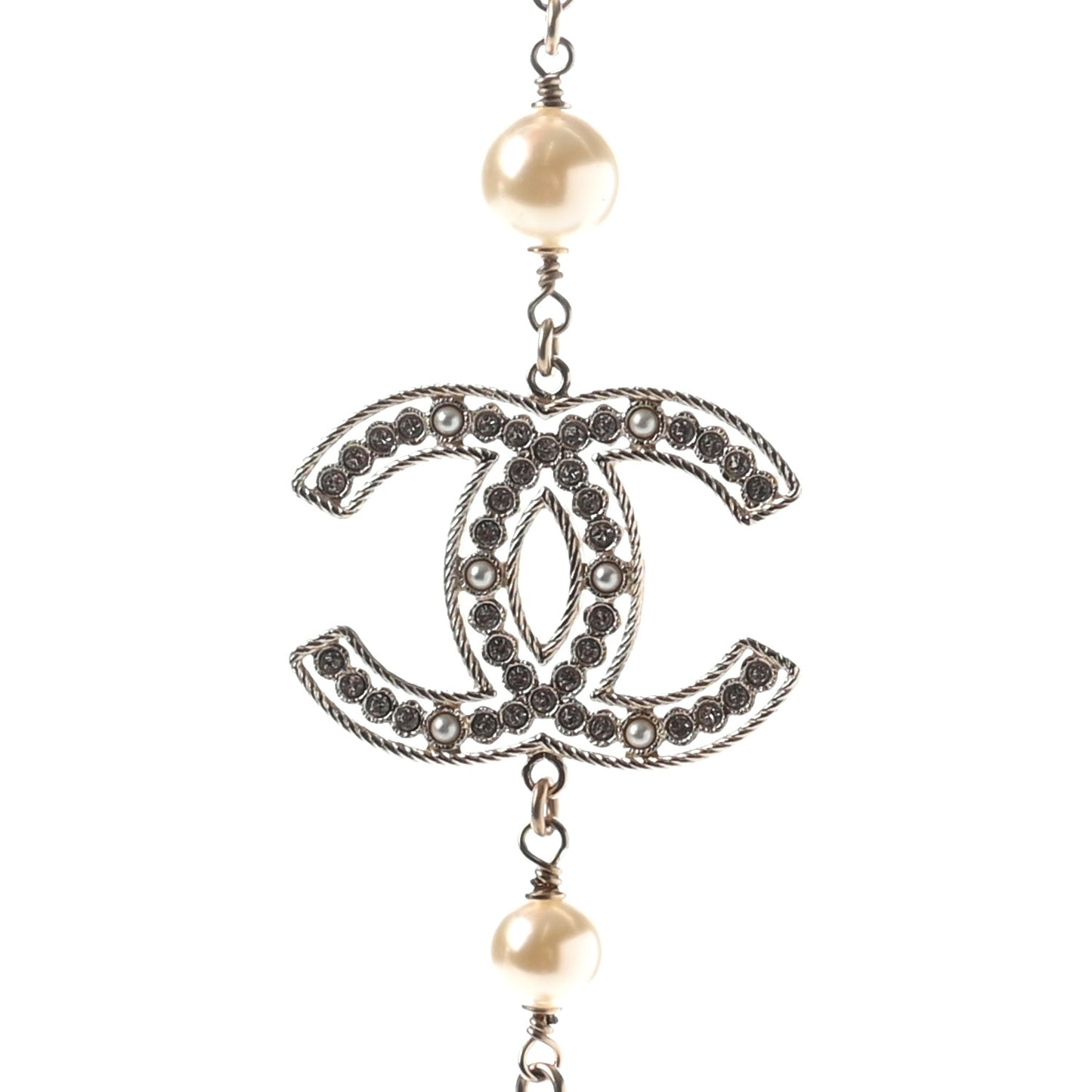 Crystal Pearl CC Long Necklace Gold