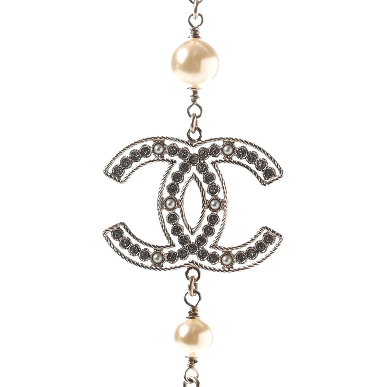 Chanel Crystal Pearl CC Long Necklace Gold 4 of 6