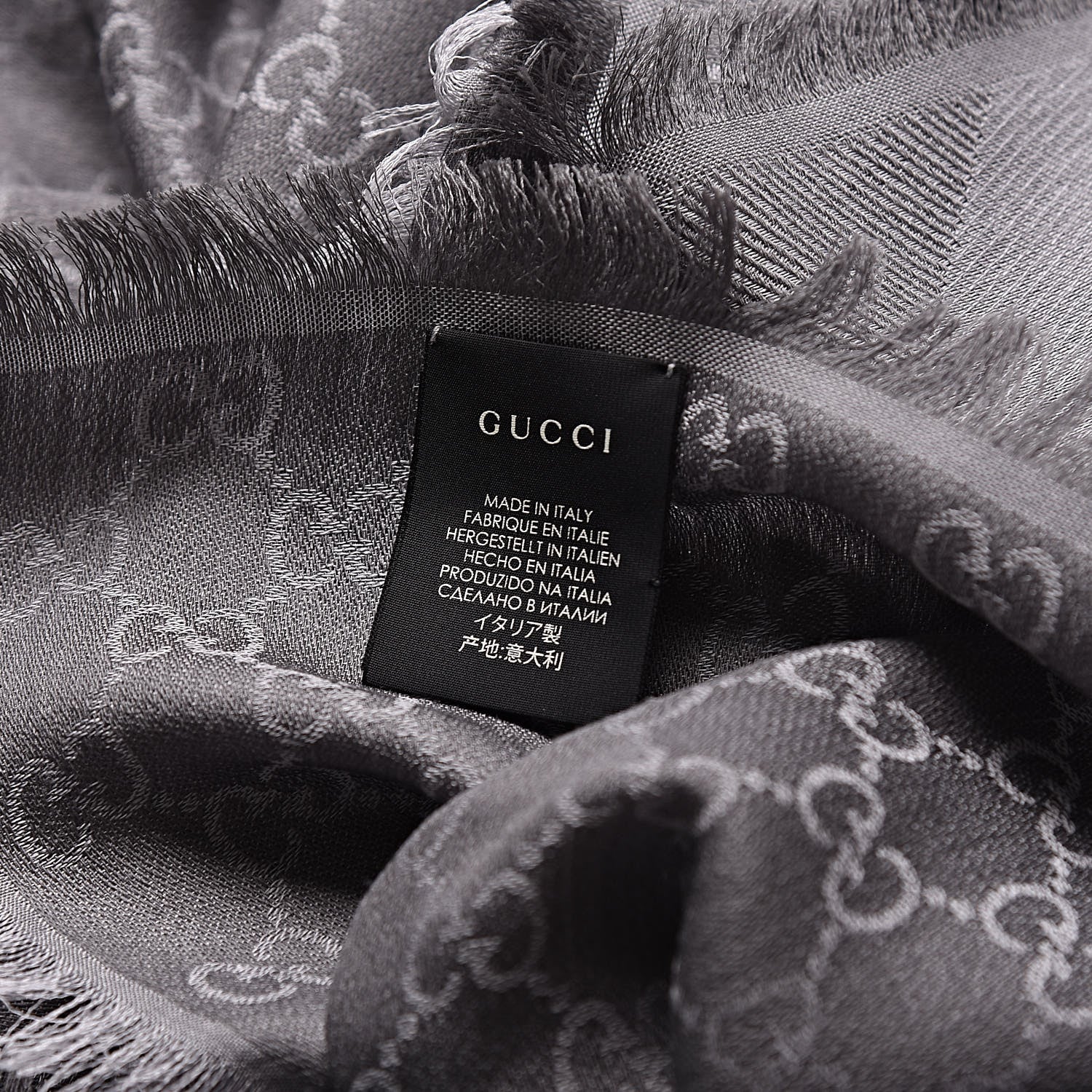 Gucci Wool Silk Monogram GGWeb Fringe Shawl Pearl Medium Grey 3 of 4