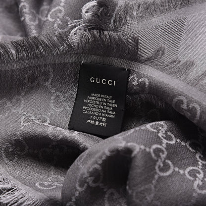 Gucci Wool Silk Monogram GGWeb Fringe Shawl Pearl Medium Grey 3 of 4