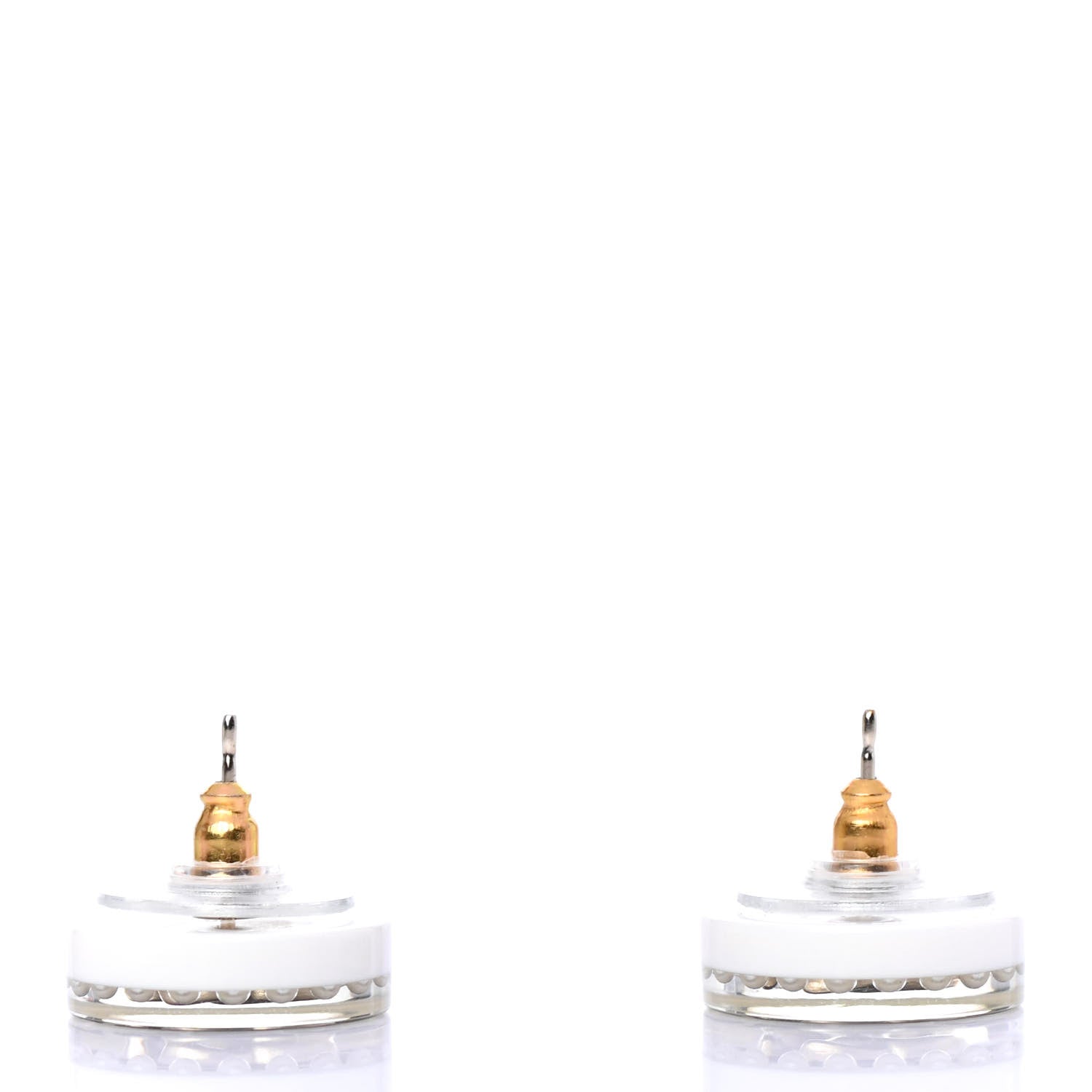 Chanel Resin Pearl Round CC Earrings White Black Gold 3 of 4