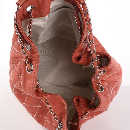 Chanel Lambskin Contrast Stitch Large Drawstring Tote Coral 7 of 7