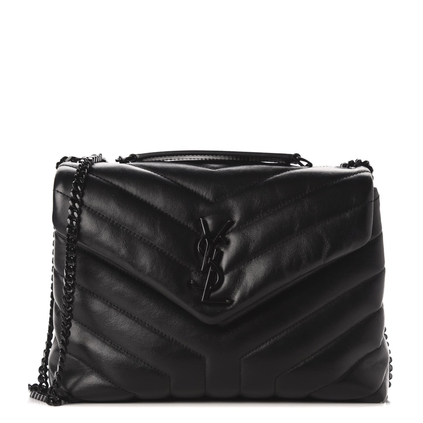 Calfskin Y Quilted Monogram Small Loulou Chain Satchel Black