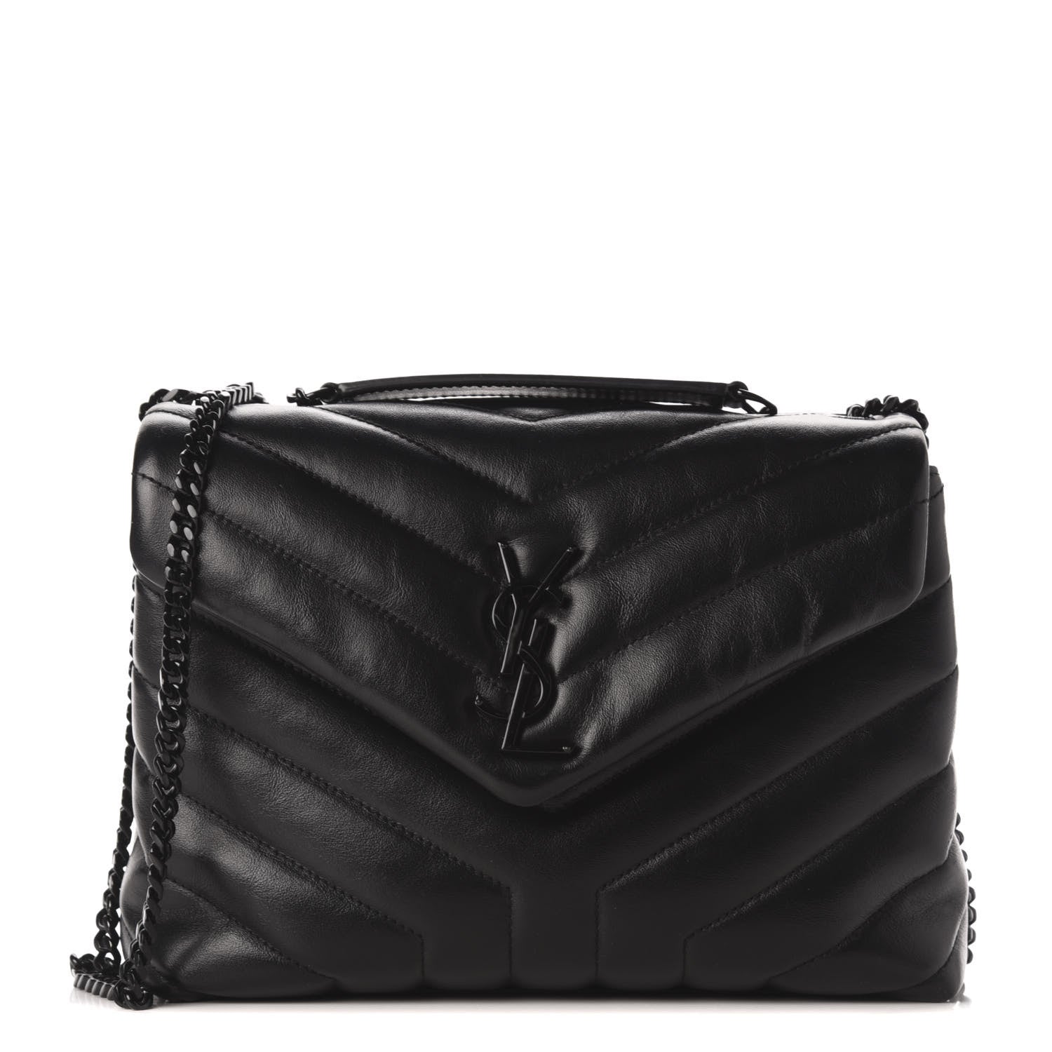 Saint Laurent Calfskin Y Quilted Monogram Small Loulou Chain Satchel Black 1 of 10