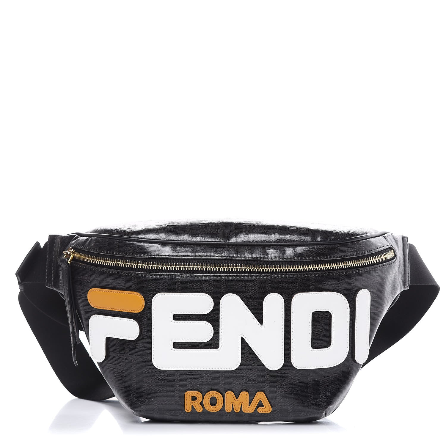 Fendi X FILA Glazed Fabric Vitello Century FF 1974 Mania Belt Bag Black White 1 of 8